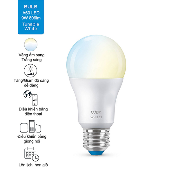 đ&egrave;n led wiz bulb th&ocirc;ng minh philips